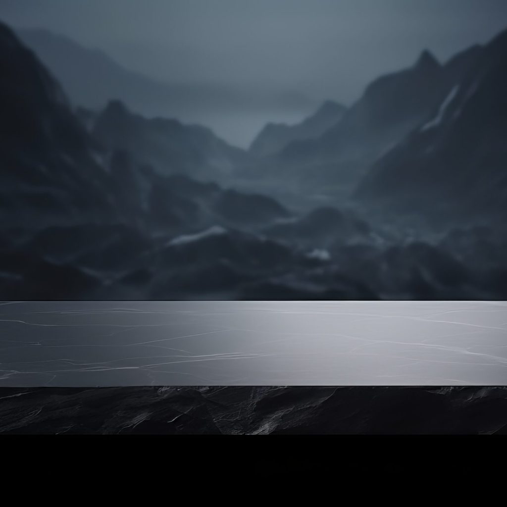 Empty top of black stone table isolated generative ai